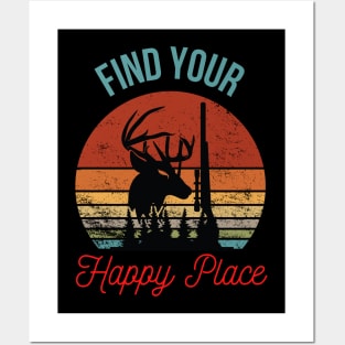 Find Your Happy Place: Inspirational Deer and Hunting Silhouette Posters and Art